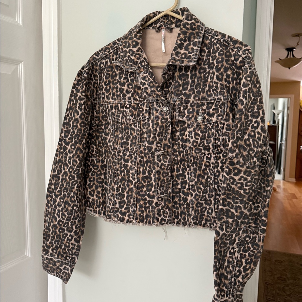 Free People Leopard Print Jean Jacket